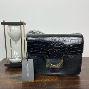 Rachel Zoe Irim Black Croc Crossbody. Vegan Faux Leather. Small #375